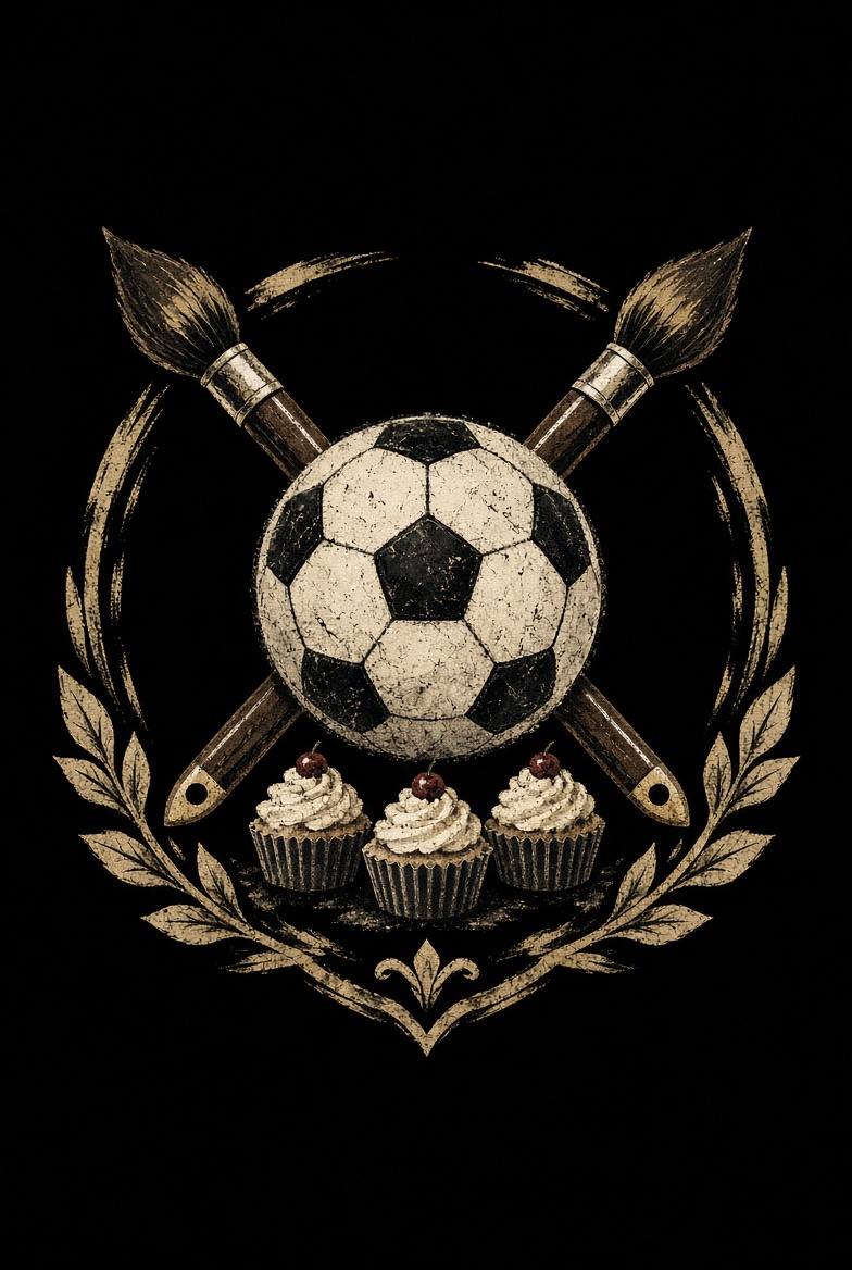 The Snack Artists sigil — a soccer ball over crossed paintbrushes, three cupcakes below, framed by a laurel wreath.